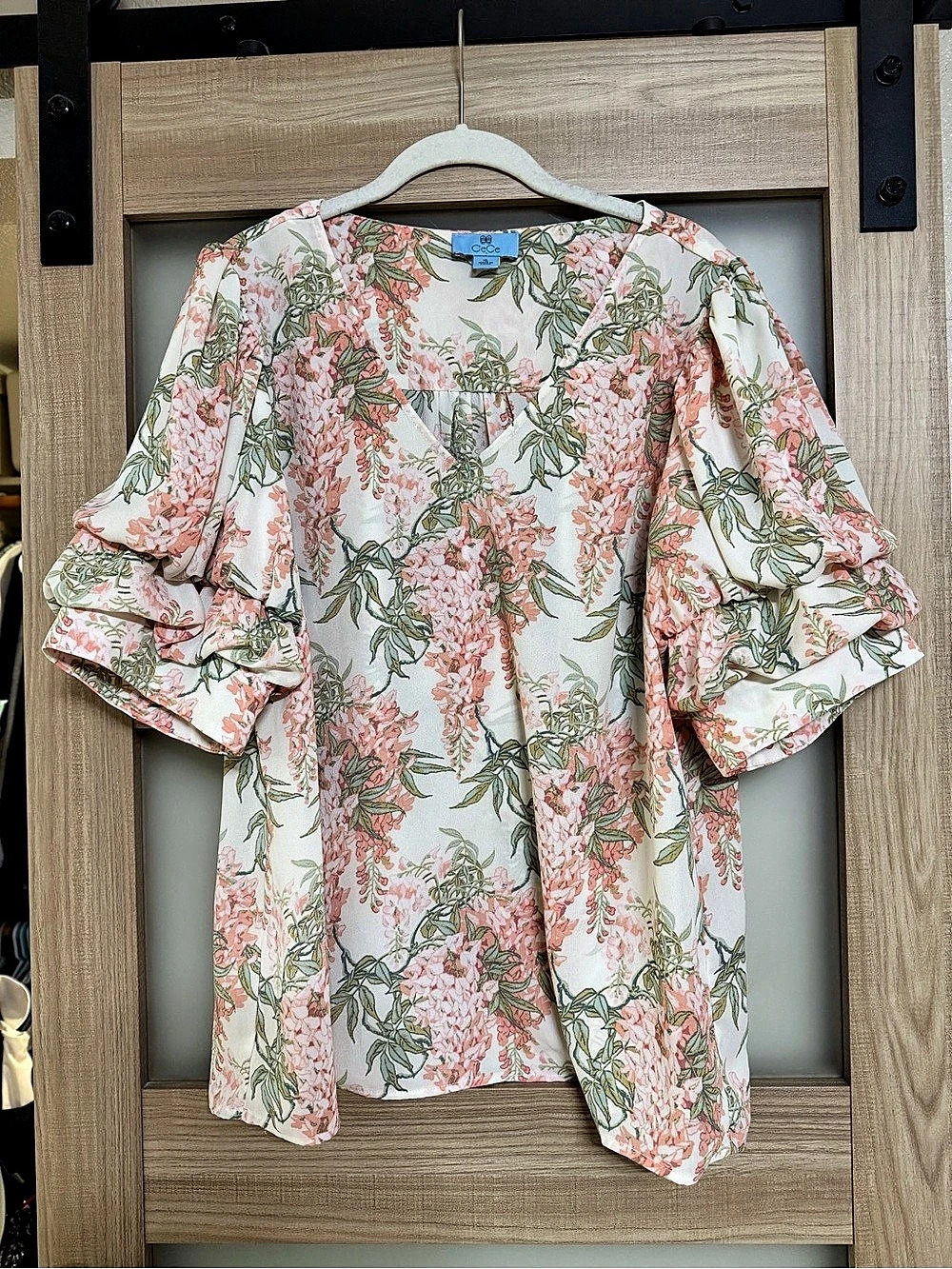 CeCe Floral Blouse in Pink & Green Size XL Like New